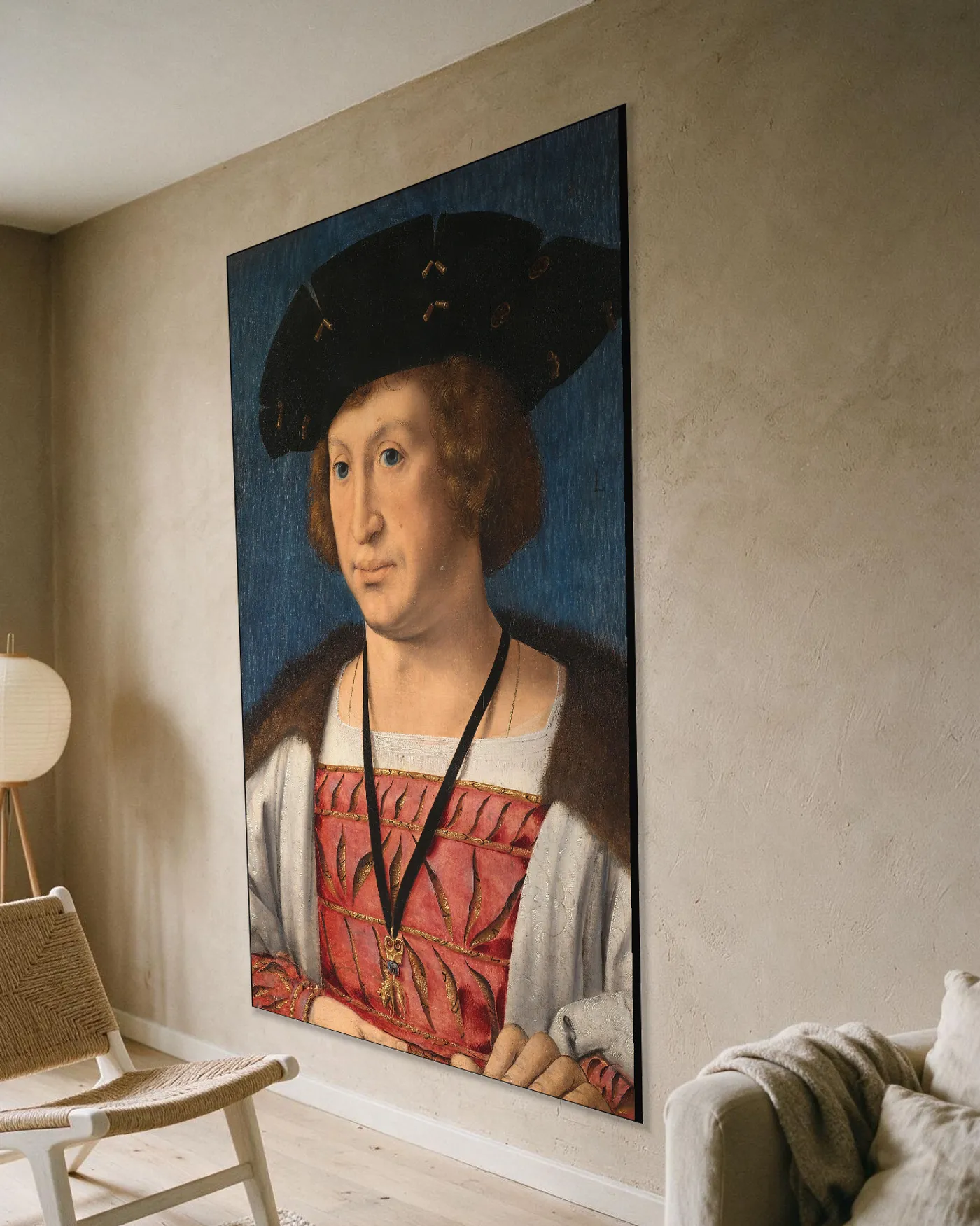 Floris van Egmond (1469-1539), graaf van Buren en Leerdam in een frame aan een kalkwand